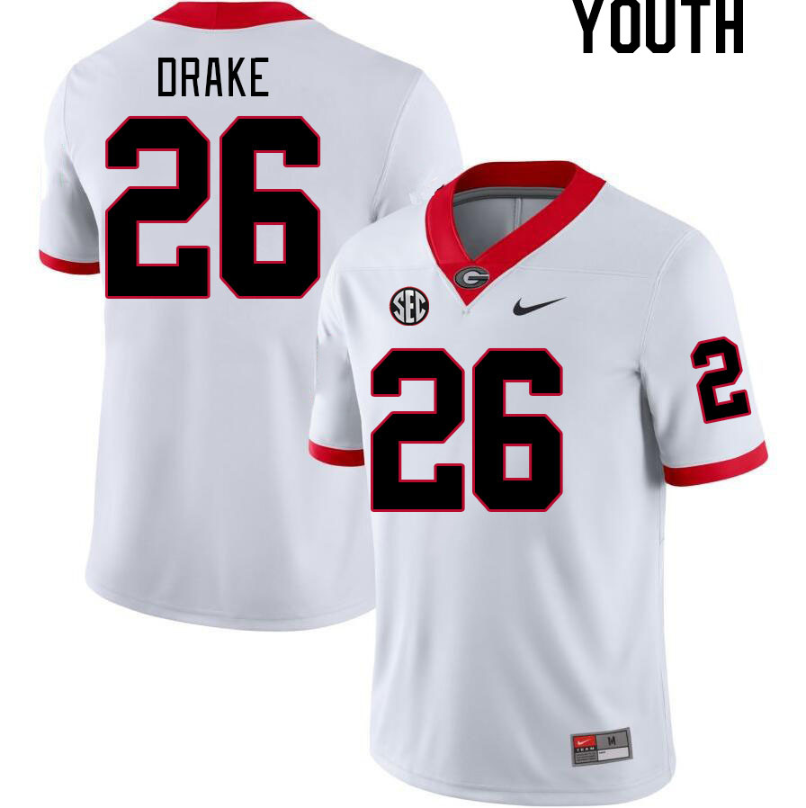 Youth #26 Collin Drake Georgia Bulldogs College Football Jerseys Stitched-White